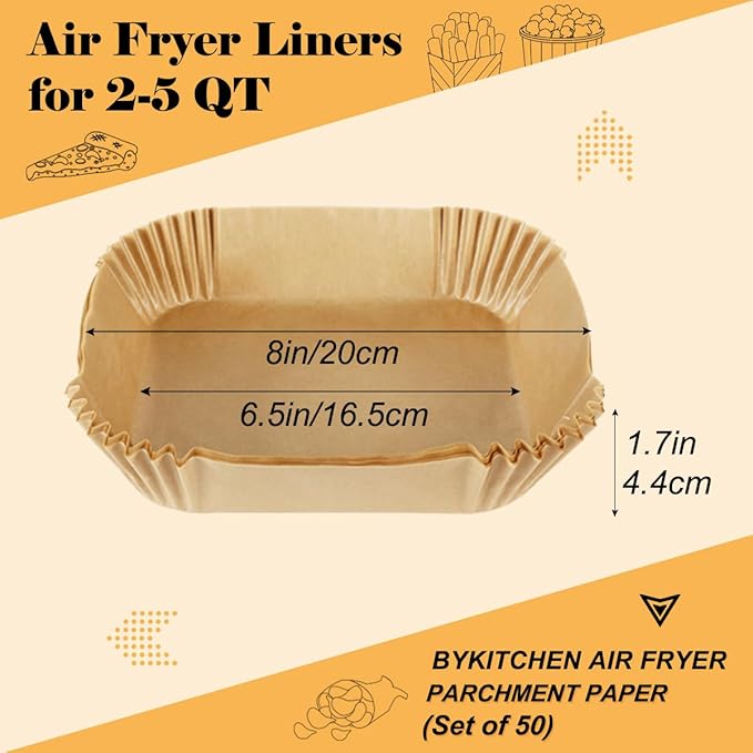 BYKITCHEN Parchment Paper, Square Liners for Baking Roasting Microwave, 50Pcs 8 Inch Filter Paper, Compatible with Corsori, Ninja, Cuisinart Air Fryer and More