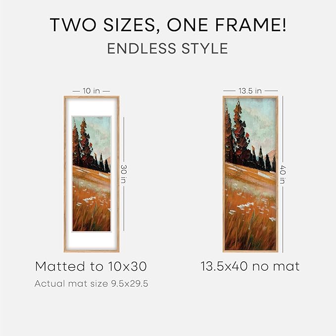 Homeforia 13.5x40 Wood Frame, High End Natural Oak 13.5x40 Light Wooden Picture Frame with Mat 10x30, 13.5 x 40 Poster Frames Matted to 10 by 30 Art, 40x13.5 Frames, Tempered Glass, Wall Kit, Set of 1