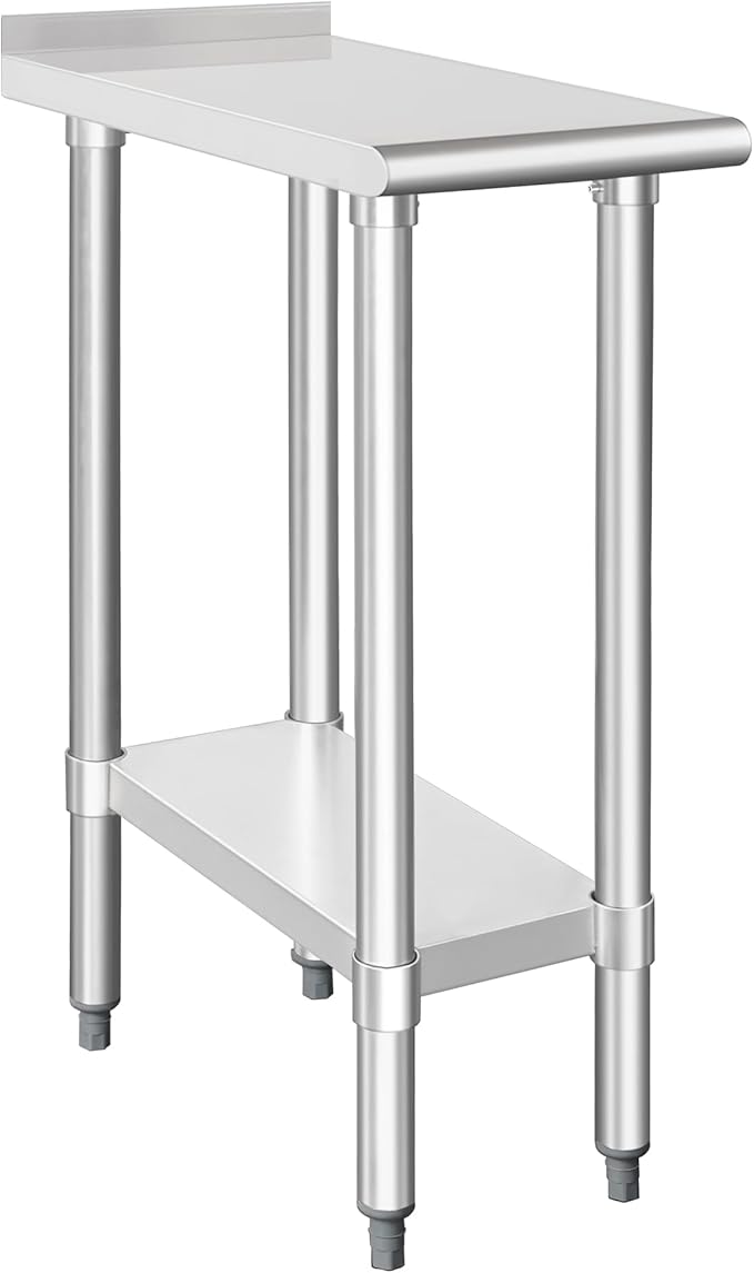HARDURA Stainless Steel Commercial Work Table Prep Work Metal Table 24×12 Inches with Undershelf and 2" Backsplash Heavy Duty NSF 430 for Kitchen Food Prep