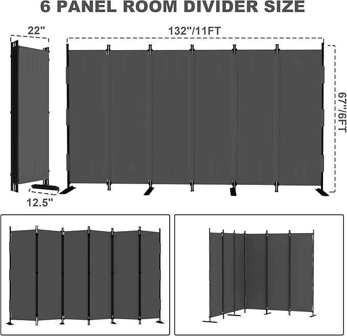 6 Panel Room Divider,6ft Folding Screen Portable Wall Partition Room Divider with 4 Metal Feet,Privacy Screen Indoor Doubles as a Cubicle Wall,Suitable for Bedroom Dressing Room Office
