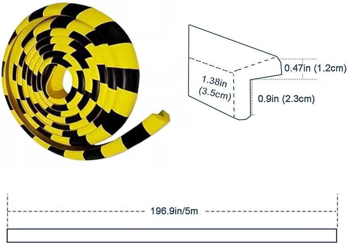 Wall Edge Corner Guards, 196.9in/5m Yellow Black Safety Bumpers, Self-Adhesive Foam Protector Padding, Protective Barriers for Installation On Furniture