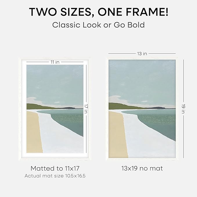 Homeforia 13x19 Picture Frame White, High End Oak 13x19 White Wood Frame with Mat 11x17 Photo, 13 x 19 Wooden Poster Frames Matted to 11 by 17, 19x13 Hanging Frames, Tempered Glass, Wall Kit, Set of 3