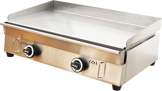 TECHTONGDA LPG Gas Countertop Flat Top Griddle Commercial Stainless Steel Griddle Grill Hot Plate BBQ Teppanyaki Grill with Adjustable Temperature Control for Restaurant Kitchen 2800Pa 28.94x16.14 in