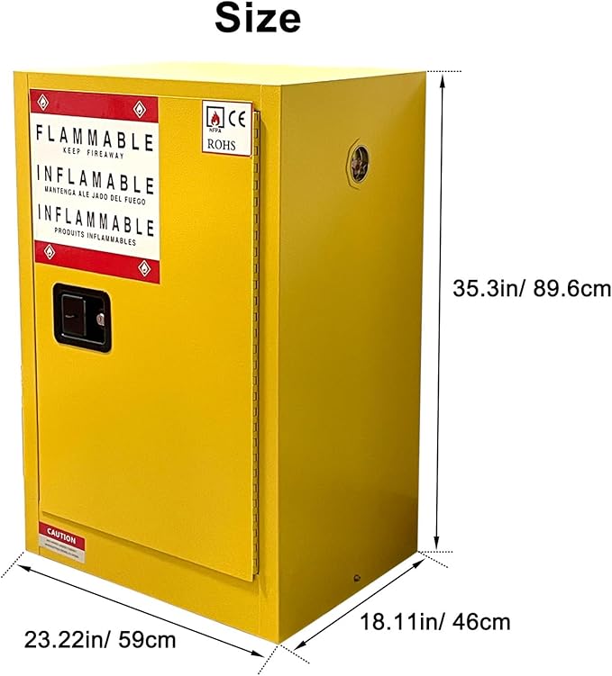 Hazardous Storage Cabinet, 23.2" W x 18.1" D x 35.3" H, Suitable for Storing up to 24 Gallons, Chemical Fireproof Cabinet, Featuring 2 Adjustable Shelves, Designed for Industrial Applications