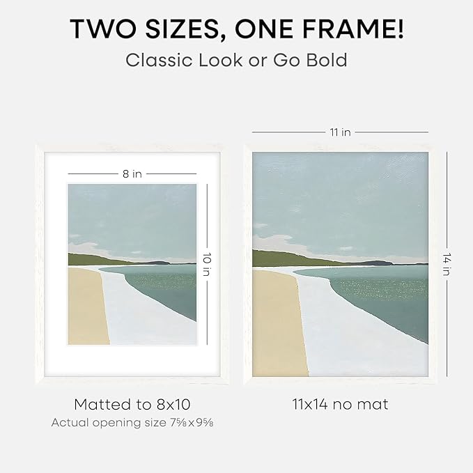 Homeforia White Frame 11x14 Wood, High End Oak 11x14 Picture Frames with Mat 8x10, 11 x 14 White Wooden Poster Frame Matted to 8 x 10 inch Photo, 14by11 Thin Frames, Tempered Glass, Wall Kit, Set of 3