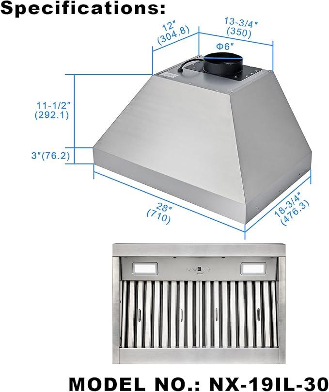 Akicon Range Hood Insert 30 Inch, Ultra Quiet, Powerful Suction Built-in Kitchen Vent Hood, Stainless Steel Ducted Stove Hood with Dimmable LED Lights, 4-Speed 600CFM
