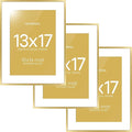 Homeforia 13x17 Picture Frame Gold, High End Metal 13x17 Poster Frames with Mat 10x14 Photo, 13 x 17 Gold Frame Matted to 10 by 14 Print, 17by13 Thin Hanging Frames, Tempered Glass, Wall Kit, Set of 3