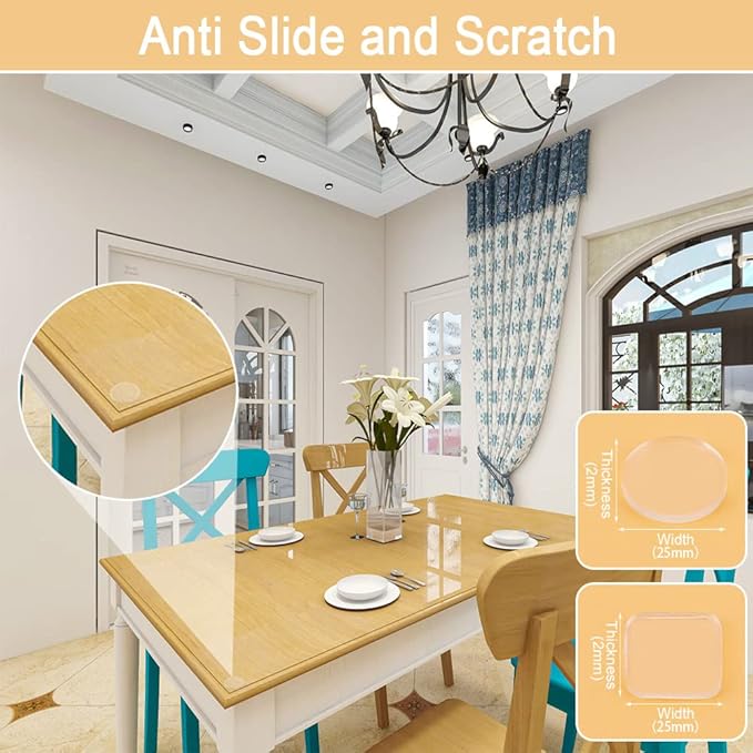 Premium Clear Soft Glass Table Top Bumper, Anti Slide and Scratch for Glass Table, Non-Adhesive Rubber Pads for Glass Table Top Spacer, Round and Square (25mm*2mm, 20 PCS)