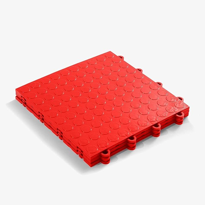 FlooringInc's Nitro 12"x12" Snap-Together Garage Flooring Tiles, Non-Slip Interlocking Plastic Floor Mat, Garage Organization & Storage, Coin Pattern, Victory Red, 12 Tiles, 12 Sq/Ft
