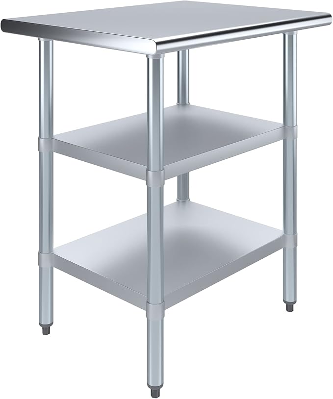 AmGood Stainless Steel Work Table with 2 Shelves | NSF | Metal Utility Table (30" Long x 24" Deep)