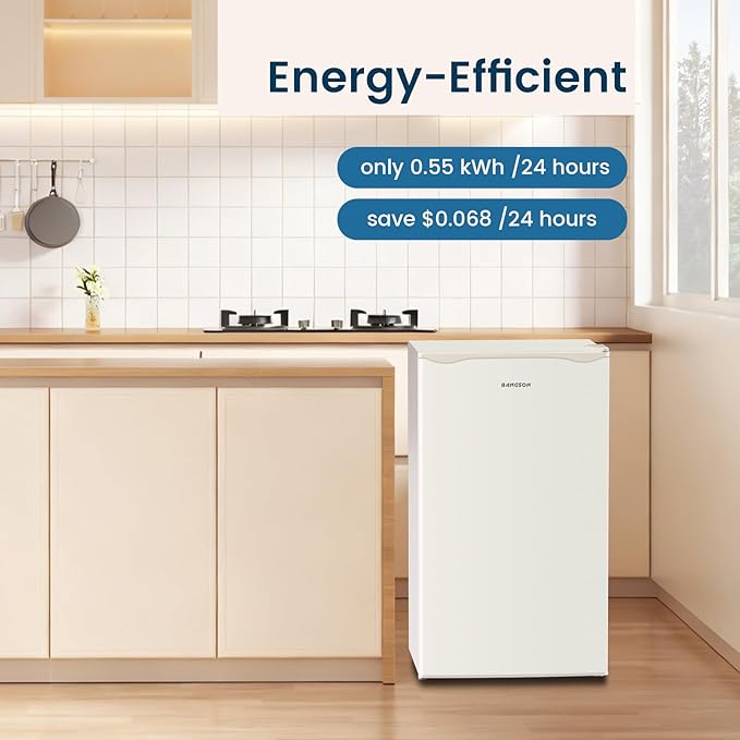 BANGSON Mini Fridge with Freezer, 3.2Cu.Ft, Single Door Small Refrigerator, Energy-efficient, Low Noise, Mini fridge for Bedroom Dorm and Office, Cream White