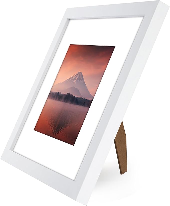 Americanflat 8x8 Picture Frame with Shatter-Resistant Glass - Use as 5x5 Frame with Mat or Display 8x8 Photo Without Mat - Signature Collection - Square Frames for Tabletop and Wall Display - White