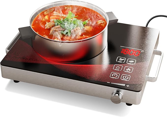 1800W Infrared Hot Plate, Portable Electric Ceramic Cooktop with Timer & Touch Control, 18 Heat Levels Single Burner, Non-Induction Countertop Stove for All Cookware, 110V