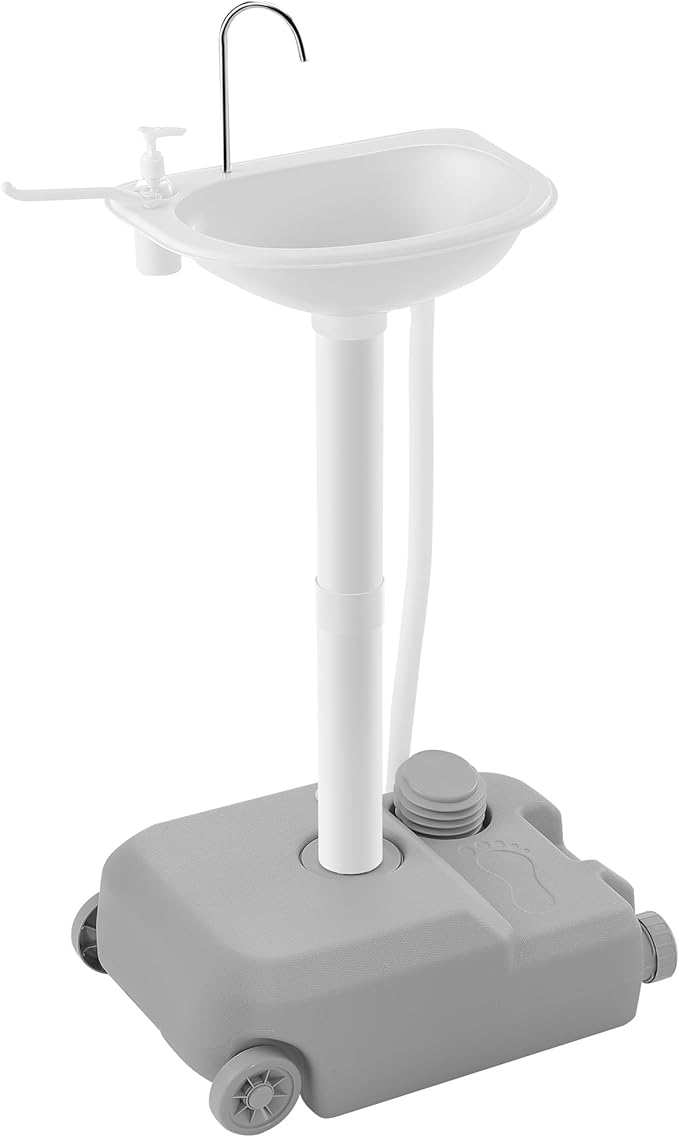 Portable Sink Camping Hand Washing Station, 20L Wash Basin Stand with Rolling Wheels, Soap Dispenser, Towel Holder, Handle for Garden, Outdoor, Travel, Boat, Gathering, Worksite