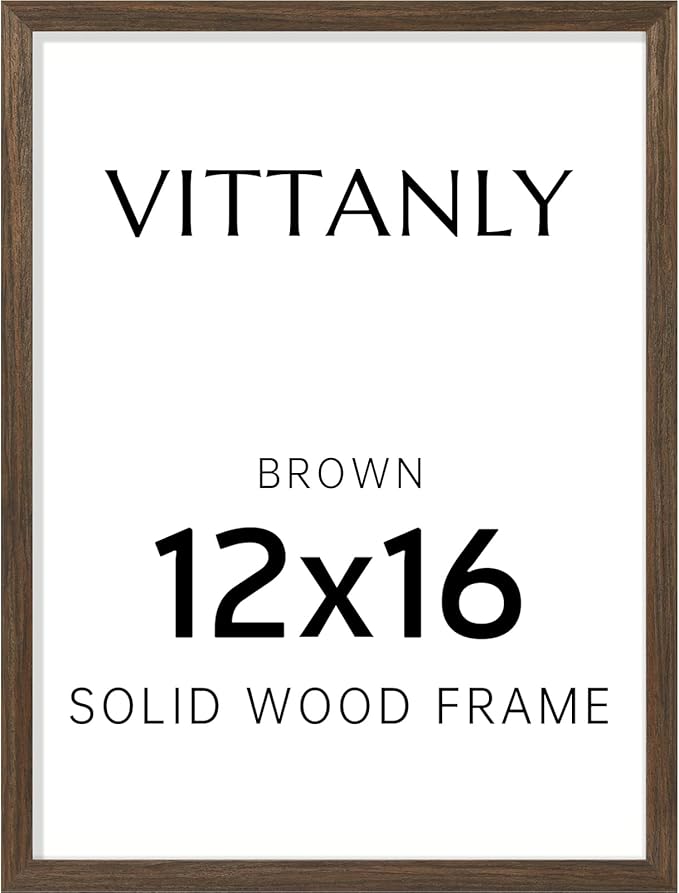 Vittanly 12x16 Picture Frame, Solid Wood Frame with Plexiglass, Includes 8.5x11 Mat, Wall Hanging for Home Decor, Brown, 1 Pack