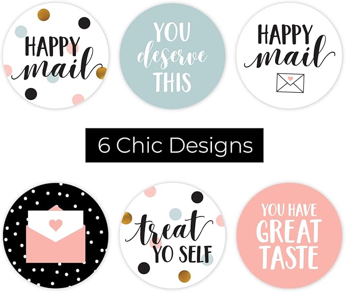 Assorted Happy Mail Stickers / 500 Colorful Great Taste Stickers / 6 Chic Label Designs / 1.5" Small Business Customer Order Package Envelope Seals/Made in The USA