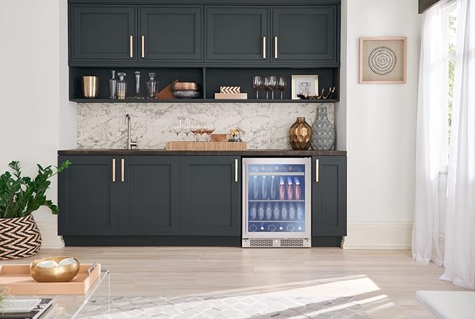 Zephyr 24" Wine Fridge & Beverage Refrigerator ADA Single Zone Under Counter - Mini Wine Cooler Cellars Small Beer Fridge Cabinet Drink Chiller Freestanding with Glass Door - 7 bottles 112 cans