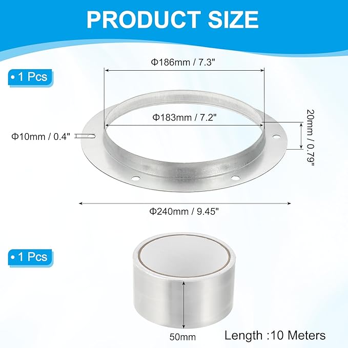 PATIKIL 7 Inch Duct Connector Flange, Metal Straight Pipe Exhaust Flange Duct Mounting Plate for Heating Cooling Ventilation HVAC System, Galvanize Steel