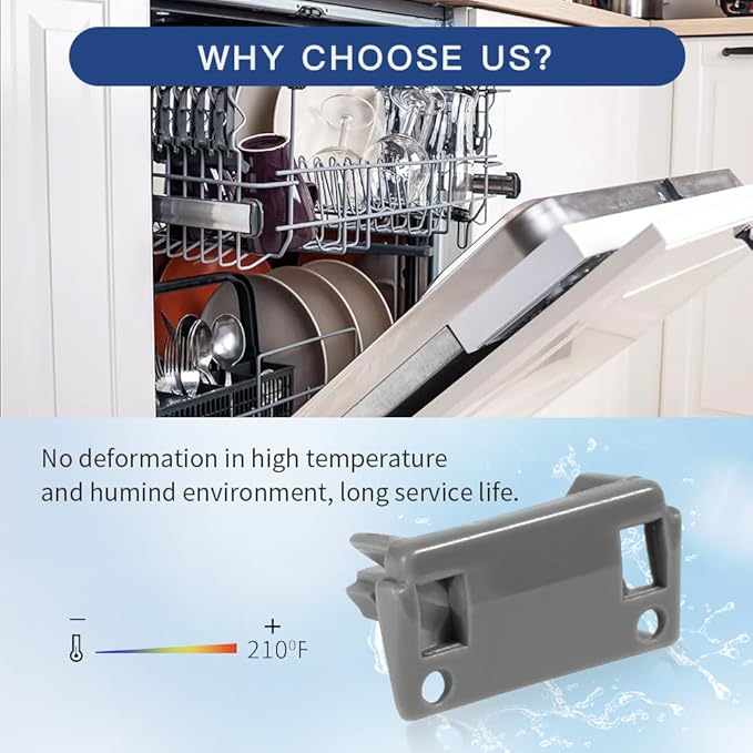 [Upgraded] 2Pcs Dishwasher Rack Stop Clip W10195622, Upper Dishrack Slide Rail Rear Stop fit for Whirlpool/KitchenAid/Kenmore Dishwasher, Replaces AP4566222, PS11750071, 1872168