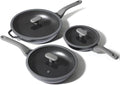 PRICUSIS 8Pcs Nonstick Frying Pan Set with Lid, 8+10+12 Inch Induction Compatible, Stay Cool Handle, Fully Coated, 100% Dishwasher Safe, PFOA Free Omelet Pans, Warp Resistant (Black Sesame)