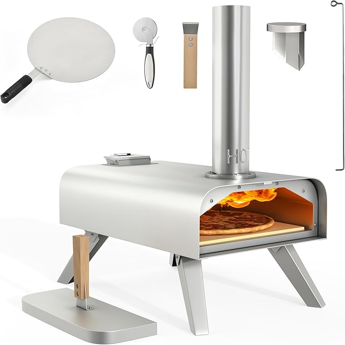 YITAHOME 12" Outdoor Pizza Oven, Wood Fired Pizza Ovens with Pizza Peel & Pizza Cutter, Portable Pizza Maker Christmas Gifts for Outside Backyard Party Usage Stainless Steel Silver