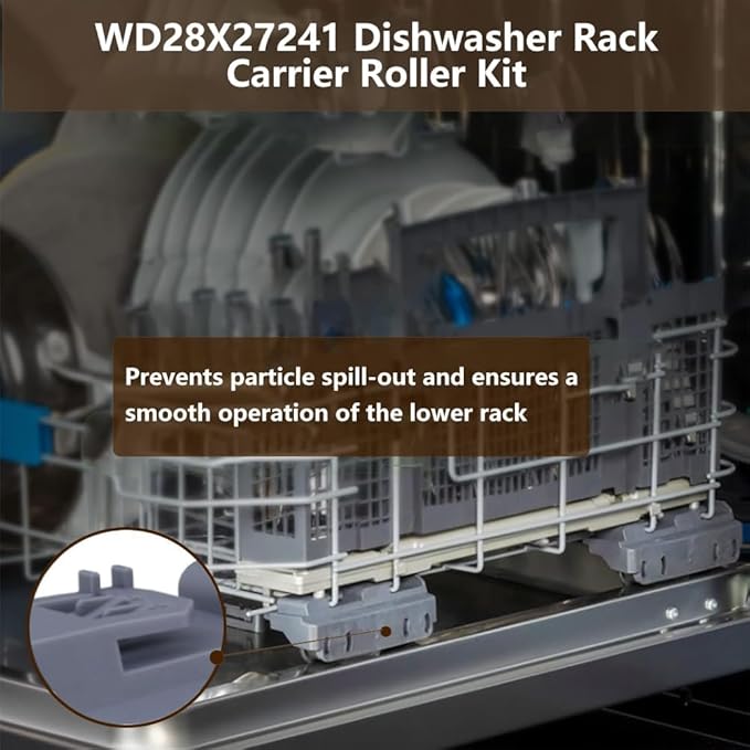 4 PCS WD28X27241 Lower Rack and Carrier Kit for GE Hot-point,Hai-er Dishwasher, Dishwasher Lower Rack Replaces WD12X10438 WD12X10439 WD12X10446