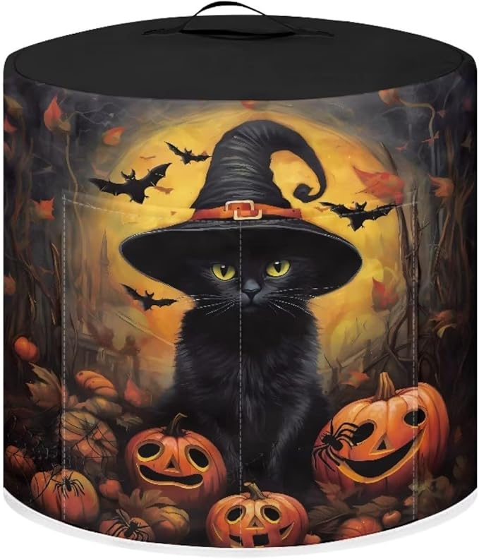 Pressure Cooker Cover for 8 Quart Air Fryer Accessories, Stain Resistant Electric Appliance Cover with Pockets for Halloween Decoration, Black Cat Witch Pumpkin