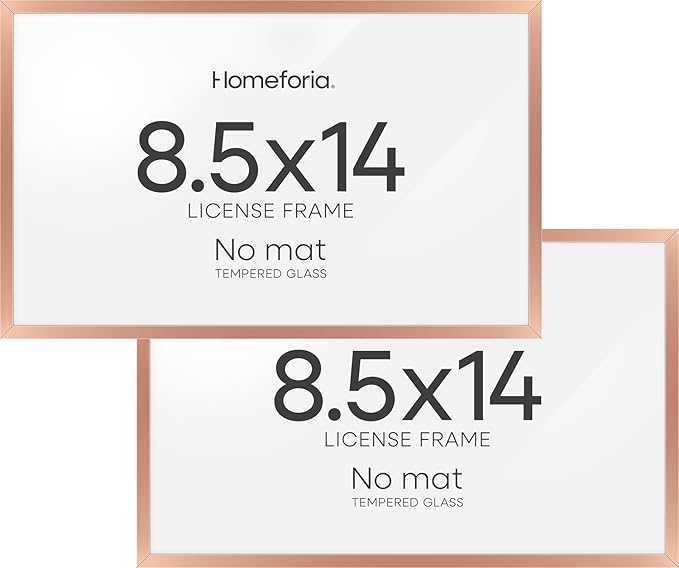 Homeforia 8.5x14 Marriage License Frame, High End Metal 8.5 x 14 Rose Gold Marriage Certificate Frames, 14x8.5 Picture Frame for Wall & Tabletop, 8.5x14 Photo Frame, Tempered Glass, Wall Kit, Set of 2