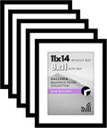 Americanflat 11x14 Picture Frame with Polished Plexiglass - Set of 5 - Use as 8x11 Frame with Mat or Display 11x14 Photo Without Mat - Galleria Collection - Picture Frames for Wall Display - Black