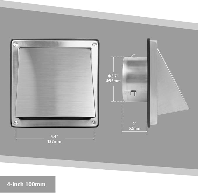 4 Inch Dryer Vent Cover Outside Stainless Steel Wall Vent with Removable Cover and Bird Screen Mesh