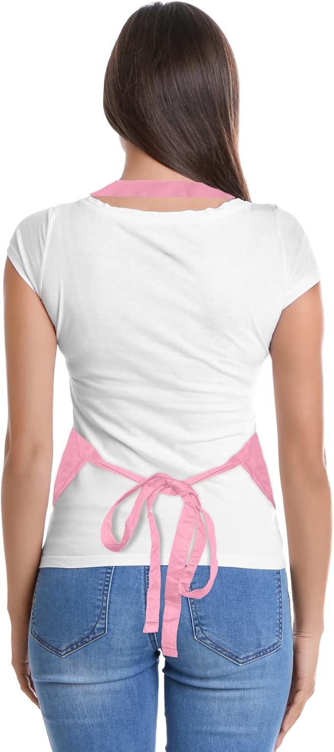 DALIX Apron Commercial Restaurant Home Bib Spun Poly Cotton Kitchen Aprons (2 Pockets) (2, Pink)
