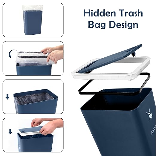 XPIY Trash Can with Lid, 2 Pack 4 Gallons/15 Liters Garbage Can with Press Top, Small Trash Can Dog Proof, Plastic Trash Bin, Waste Basket for Bathroom|Kitchen|Bedroom|Office (2, Blue)