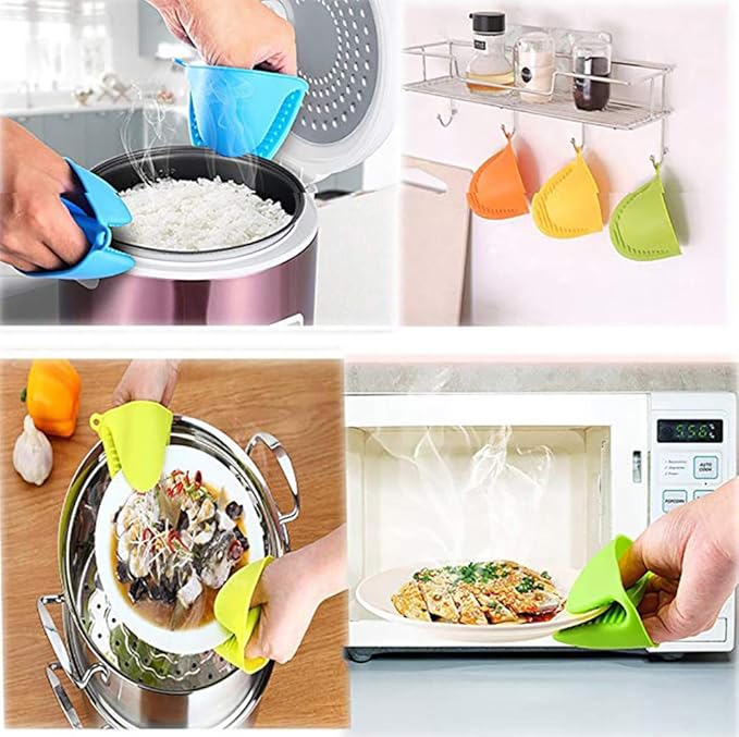 Silicone Cooking Pinch Grips Oven Mitts - Finger Protector Pot Holder for Kitchen,Cooking,Baking,BBQ - Heat Resistant Gloves, 2 Pairs (Blue and Green)