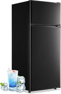 4.5 Cubic Feet Double Door Fridge with Top Freezer Large Capacity Refrigerator with 7 Temperature Control & 3 Removable Shelves Black