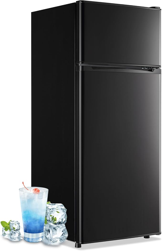 4.5 Cubic Feet Double Door Fridge with Top Freezer Large Capacity Refrigerator with 7 Temperature Control & 3 Removable Shelves Black