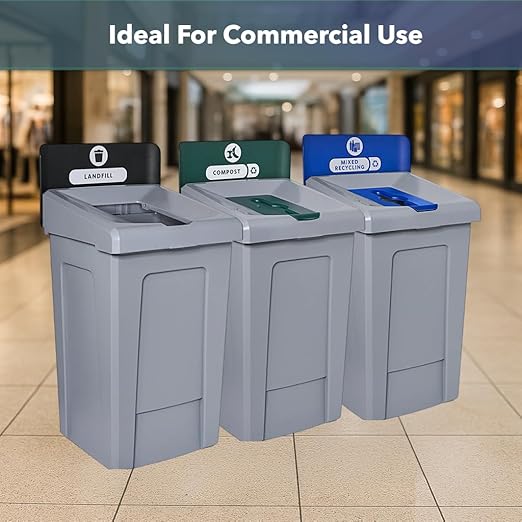 33 Gallon Mixed Recycling Bin with Hinged Lid – Large-Capacity Commercial Waste Container for Paper, Cans, and Plastic – for Offices, Schools, and Cafeterias