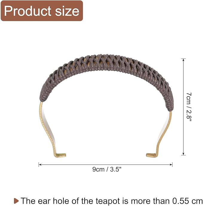 uxcell Metal Tea Pot Handle Internal Buckle Teapot Woven U-Shape Handle Replacement for Span 2.8-3.5 Inch Ceramic Pottery Teapot Kettle Accessories Supplies, Gold/Brown