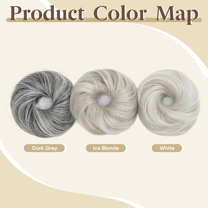 CJL HAIR 2PCs Small Cute Messy Bun Hair Piece for Thin Hair Women Mini Synthetic Curly Bun Scrunchies Updo Hairpieces White