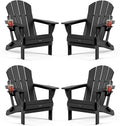 MUCHENGHY Folding Adirondack Chairs 4 Pack, Patio Chairs, Fire Pit Chairs, Outdoor Chairs, Plastic Adirondack Chairs, Lawn Chairs Weather Resistant with Cup Holder for Deck, Backyard, Garden(Black)