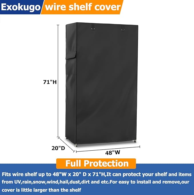 Wire Shelf Cover,600D Heavy Duty 100% Waterproof Shelf Covers for Wire Shelving,Outdoor Storage Shelves Cover for Metal Rack,48" W x 20" D x 71" H,Black