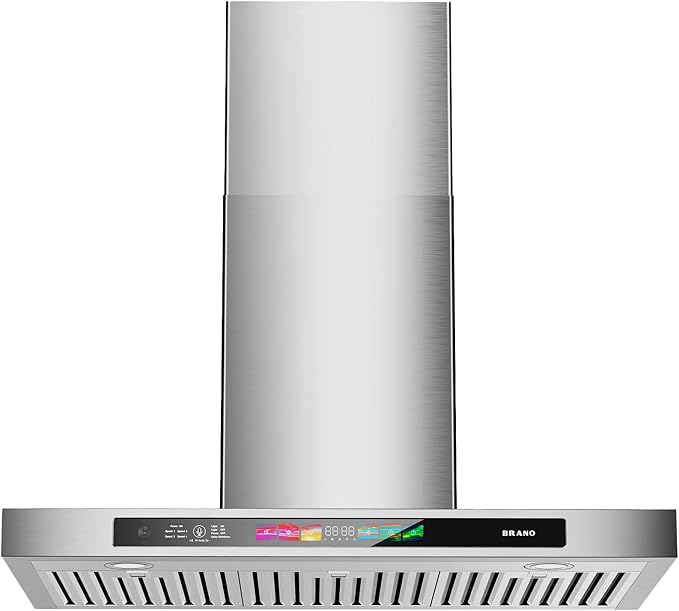BRANO 36 Inch Wall Mount Range Hood 900 CFM with Voice/Gesture/Touch Control, Stainless Steel Ducted Kitchen Hood Vent with 4 Speed Exhaust Fan, Memory Mode, Adjustable Lights