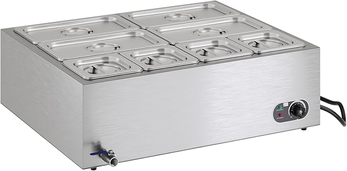 Jocisland 8-Pan Commercial Food Warmer, 48QT Electric Steam Table, 1200W Stainless Steel with Temp Control, Lid & Food Tongs for Catering and Parties, 110V