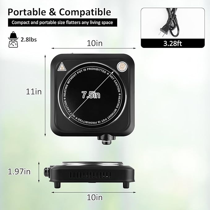 2000W Double Burner Electric, Portable Hot Plate for Cooking, Cooking Stove with 5 Temperature Adjustments, Countertop Burner Cooktop for Kitchen, Dorm (Black, 10x11x4")