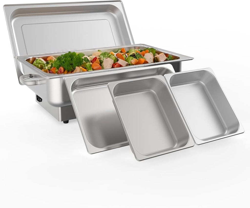 Electric Chafing Dish Buffet Set, 9 QT Buffet Servers and Warmers Stainless Steel, Commercial Food Warmer with 1 Full-Size Pan & 2 Half-Size Pan, Temperature Control Display for Parties, Catering