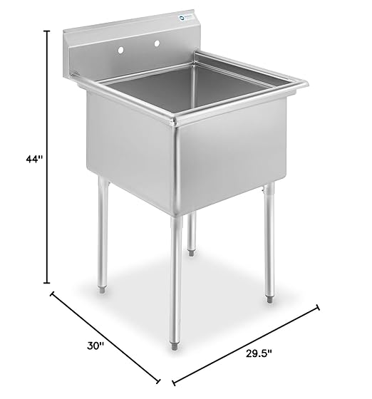 GRIDMANN 30" Wide Stainless Steel Kitchen Prep & Utility Sink, 1 Compartment NSF Commercial Sink with 24" x 24" Bowl for Restaurant, Laundry, Garage