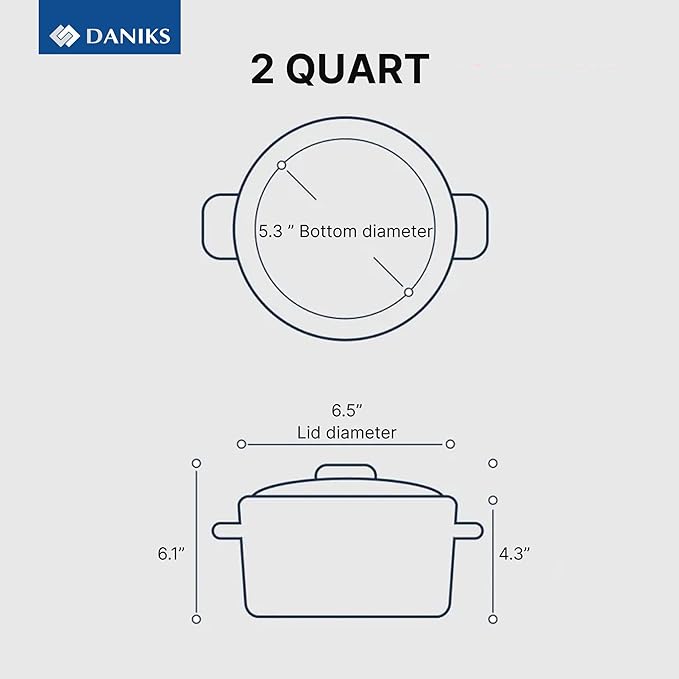 Daniks Standard 2 Quart Stainless Steel Stock Pot with Glass Lid, Try-Ply Bottom for Even Heating, Induction Compatible, Dishwasher Safe, Built-In Measuring Scale, Silver