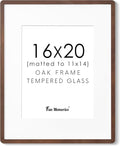 16x20 Picture Frame for Wall, Solid Oak Wood 16 by 20 Frames, 16 x 20 Poster Frame with Tempered Glass, 16x20 Frame Matted to 11x14, 16"x20" Wood Frame for Home Decor, Walnut Color, 1 Pack
