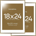 Homeforia Picture 18x24 Bronze Frame, High End Metal 18x24 Brass Poster Frames with Mat 16x20 for Photo, 18 x 24 Frame Matted to 16 x 20 Print, 24x18 Hanging Frames, Tempered Glass, Wall Kit, Set of 2
