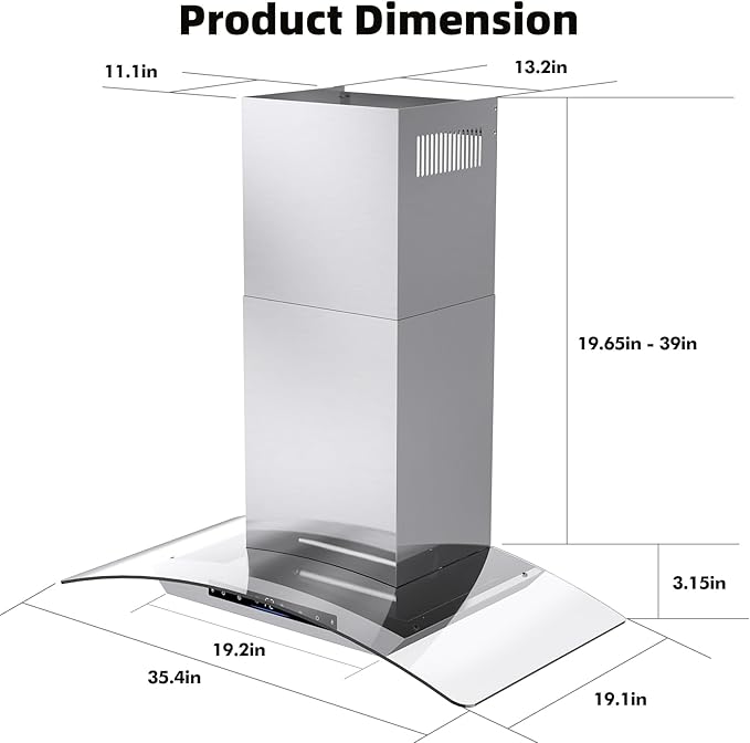 36 inch Wall Mount Range Hood 900 CFM Ducted/Ductless Convertible, Kitchen Chimney Vent Stainless Steel with Gesture Sensing & Touch Control Switch Panel, 2 Pcs Adjustable Lights