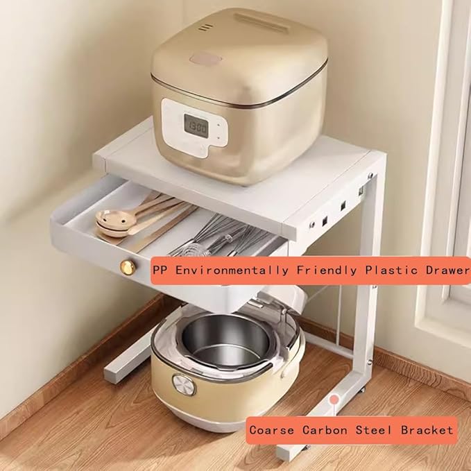 2-Tier Microwave Oven Rack, Kitchen Storage Rack with Drawer, Adjustable Microwave/Toaster Shelf, Freestanding Microwave Oven Stand Rack, for Microwa